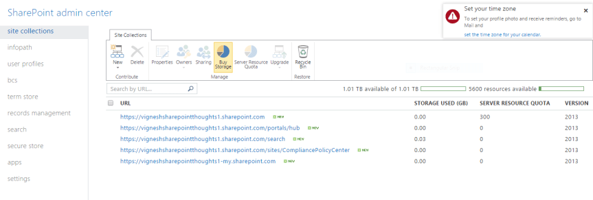 SharePoint Admin centre